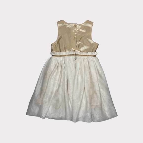 H&M Beige Decorative Belt Flower Glitter Tulle Dress - Picture 3 of 5